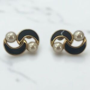 Vintage Trifari Signed Gold-Tone Faux Pearl Swirl Earrings